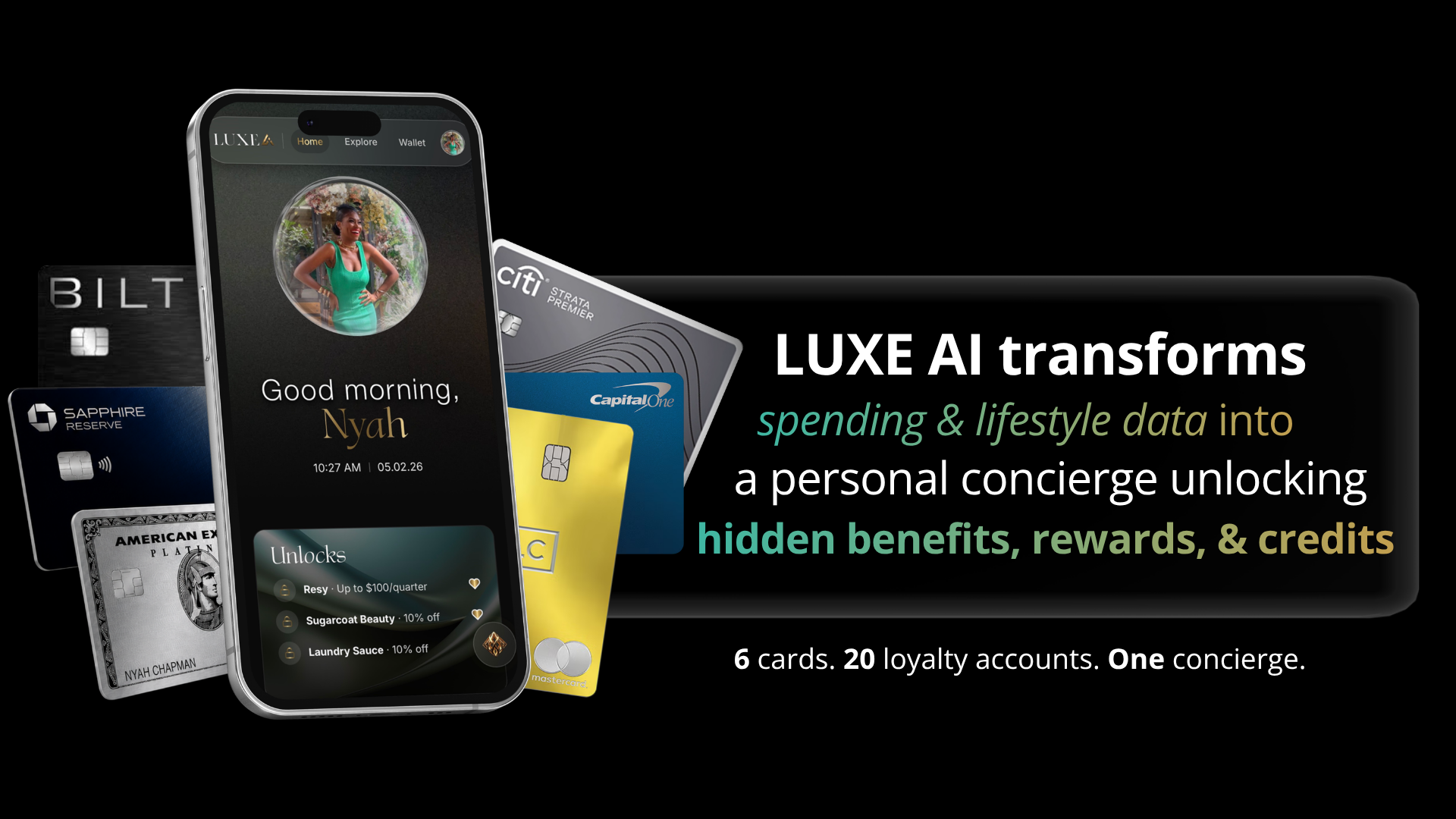 The LUXE AI Concierge app surfacing unused credit card benefits
